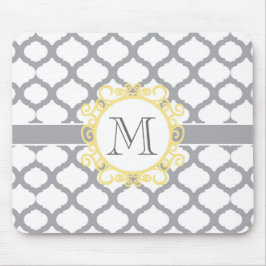 Mousepad Cinza e Padrão Amarelo marroquino com Monograma
