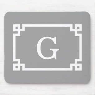 Mousepad Cinza Escuro Wht Moldura Chave Grega #2 Monograma