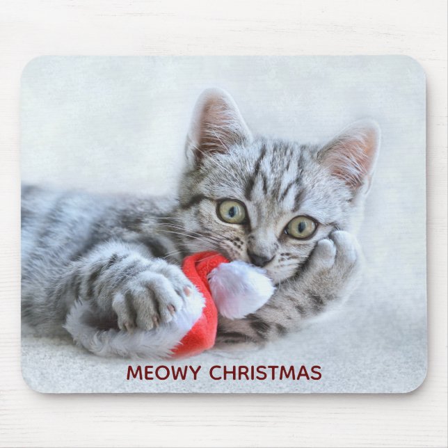Mousepad Cinza Feliz de Natal, de Gato (Frente)