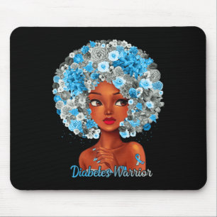Mousepad Cinza Flores Azuis Afro Cabelo Preto Diabetes W
