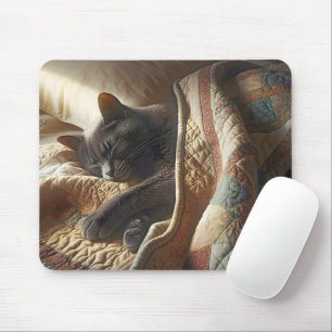 Mousepad Cinza Gato Dormindo Sob Um Comprimido