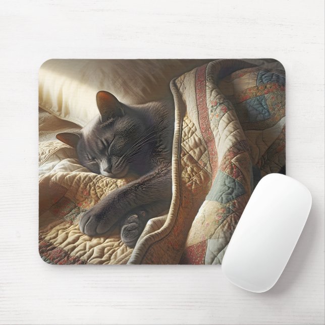 Mousepad Cinza Gato Dormindo Sob Um Comprimido (Com mouse)