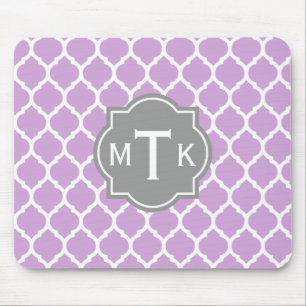 Mousepad Cinza Moderna Monograma e Padrão Lilático de Latic