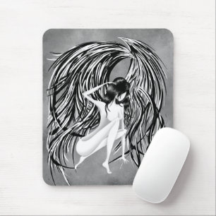 Mousepad Cinza Monocromático Anjo Caído