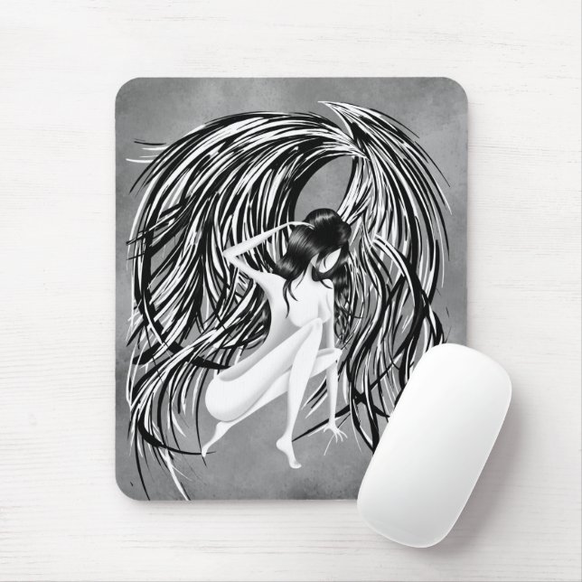 Mousepad Cinza Monocromático Anjo Caído (Com mouse)
