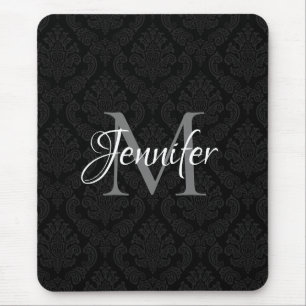 Mousepad Cinza Negra Decorativa e Monograma Branco