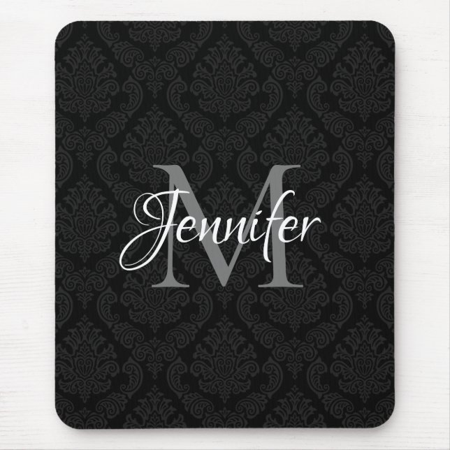 Mousepad Cinza Negra Decorativa e Monograma Branco (Frente)