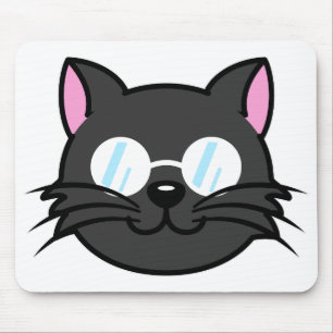 Mousepad Cinza Preta de Gato Negro Óculos para Vestir Gato