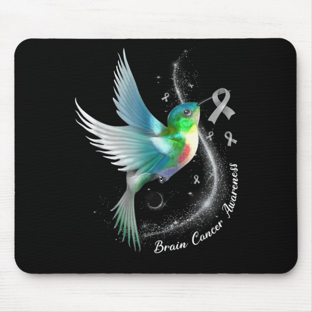 Mousepad Cinza Ribbon Hummingbird Cancer de consciência Mon (Frente)