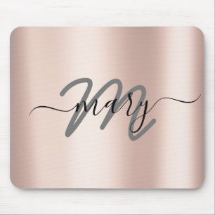 Mousepad Cinza Rosa de Monograma com Nome Mínimo do Blush
