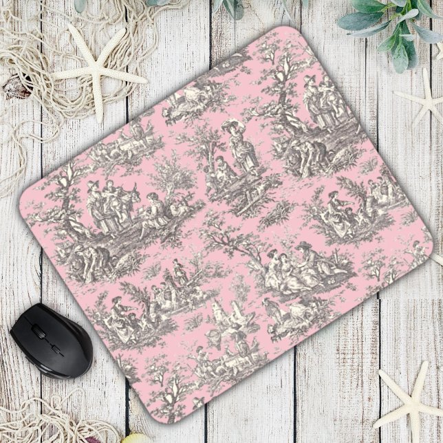 Mousepad Cinza rosa Elegante, rosa, toile de jouy (Criador carregado)