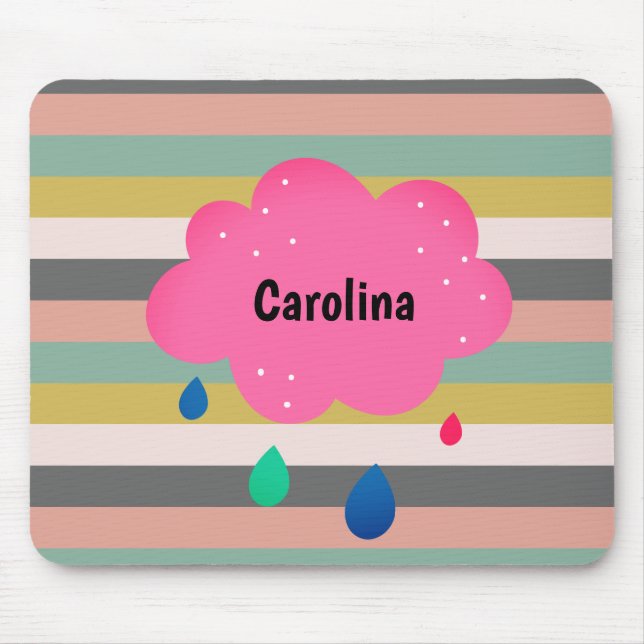 Mousepad Cinza Rosa Stripes Nome Retroativo (Frente)