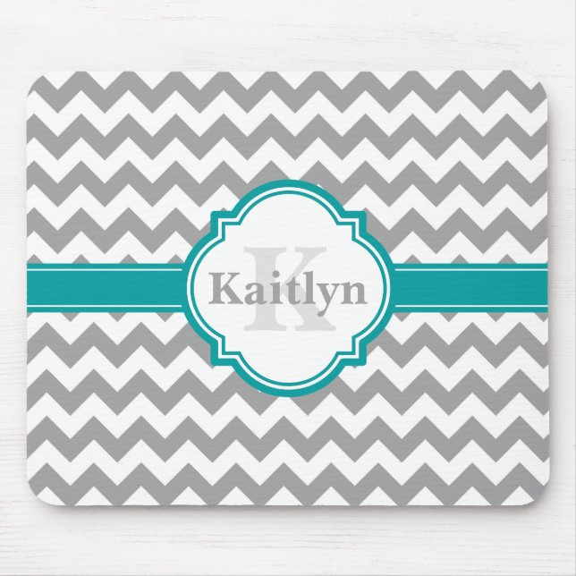 Mousepad Cinza Teal Chevron Pattern & Marroquino Quatrefoil (Frente)
