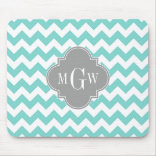 Mousepad Cinza Turq/Aqua Whevron 3 Monograma Inicial