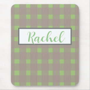 Mousepad Cinza Verde Gingham Personalizado