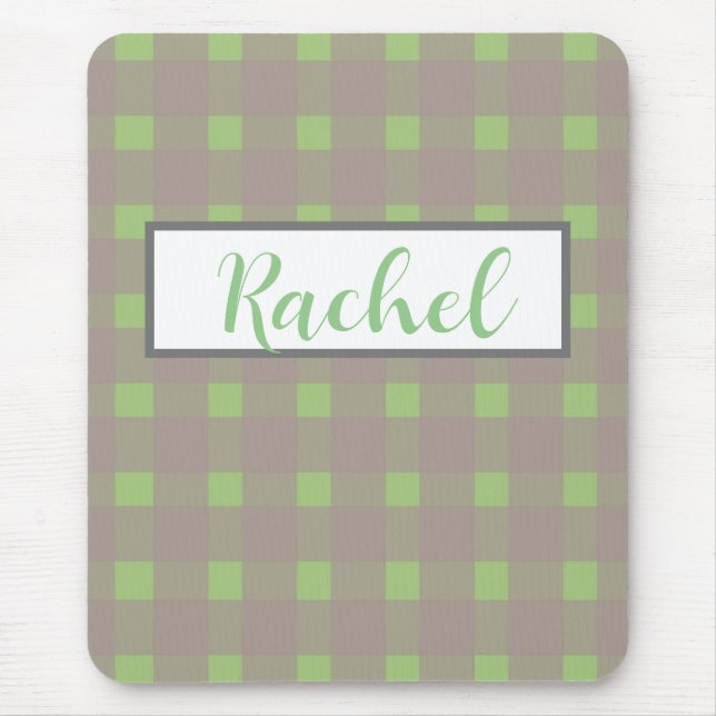 Mousepad Cinza Verde Gingham Personalizado (Frente)