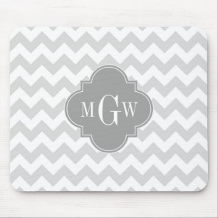 Mousepad Cinza Wht Chevron Quatrefoil 3 Monograma