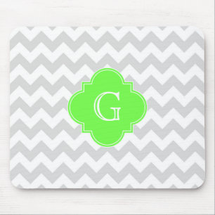 Mousepad Cinza Wht Chevron ZigZag Limão Quatrefoil Monogra
