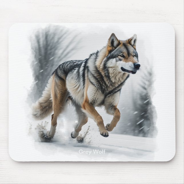 Mousepad Cinza Wolf Animal Art (Frente)