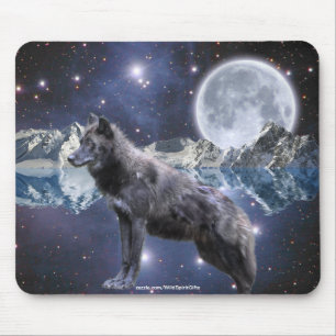 Mousepad Cinza Wolf & Moon Fantasy Art