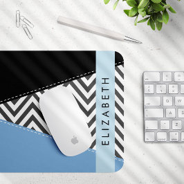 Mousepad Cinza Zigzag, Cinza Chevron, Azul, Seu Nome