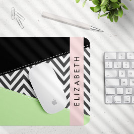 Mousepad Cinza Zigzag, Cinza Chevron, Mint, Seu Nome