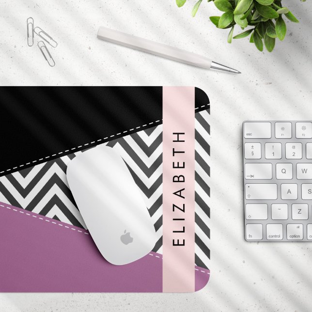 Mousepad Cinza Zigzag, Cinza Chevron, Purple, Seu Nome (Criador carregado)