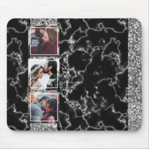 Mousepad Cinzas de chic e Colagem de fotos preto Marble 3 p