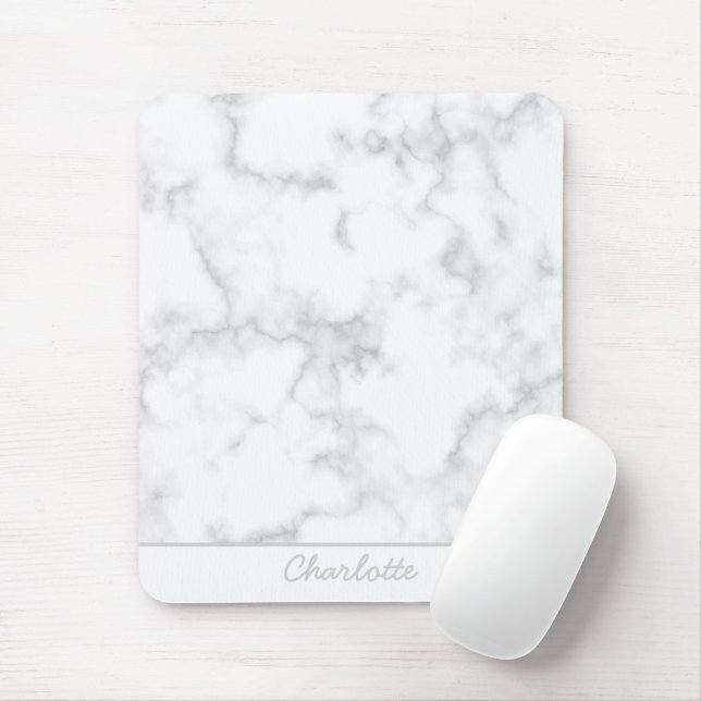 Mousepad Cinzas de fundo mármore em nome personalizado bran (Com mouse)