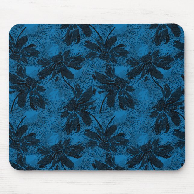 Mousepad Cinzas e padrão floral azul. (Frente)