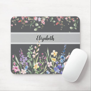 Mousepad Cinzas Escuras do Monograma do Jardim Floral