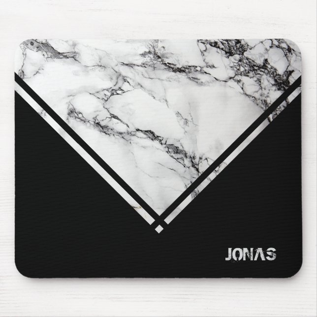 Mousepad Cinzas Monogramas e Pedra Mármore Branca (Frente)