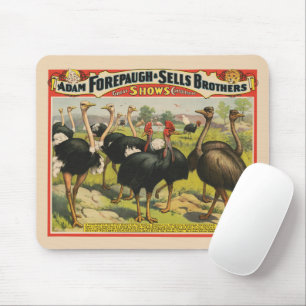 Mousepad Circo Vintage Mostrando Avestruzes E Aves Grandes.
