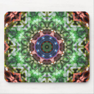 Mousepad Círculo caleidoscópio verde a castanho, estilo acr