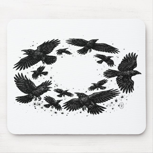 Mousepad Círculo de Corvos – Ilustração Assombrada a Tinta (Frente)