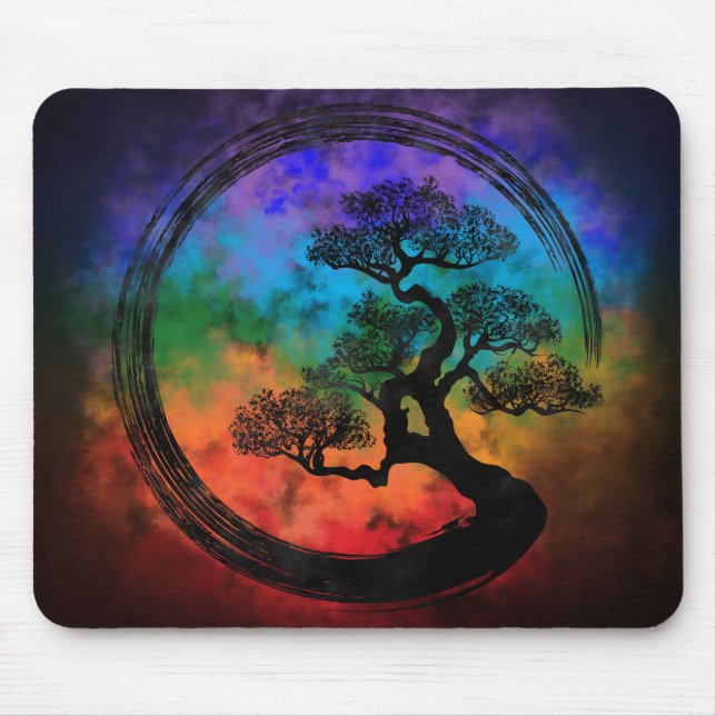 Mousepad Círculo Enso Zen e Nebulosa da Árvore Bonsai (Frente)