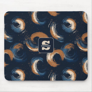 Mousepad Círculo giratório azul e castanho em fundo escuro