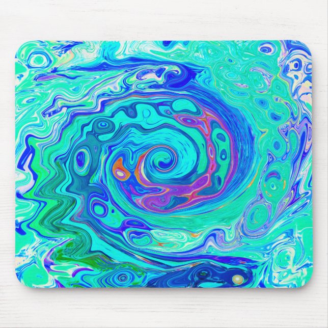 Mousepad Círculo Líquido Abstrato Groovy Azul e Verde Ocean (Frente)