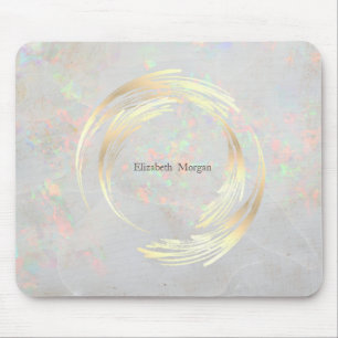 Mousepad Círculo Moderno Elegante Ouro, Opala Branca