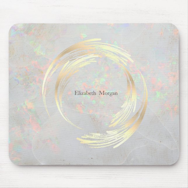 Mousepad Círculo Moderno Elegante Ouro, Opala Branca (Frente)