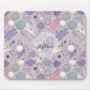 Mousepad Círculos abstrato púrpura com acentos de tiras de