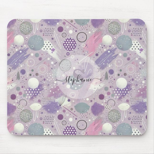 Mousepad Círculos abstrato púrpura com acentos de tiras de  (Frente)