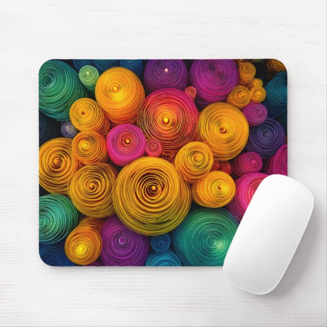 Mousepad Círculos concêntricos multicoloridos textura abstr (Com mouse)
