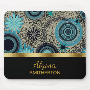 Mousepad Círculos de tendências Douradas de Teal Black Pe