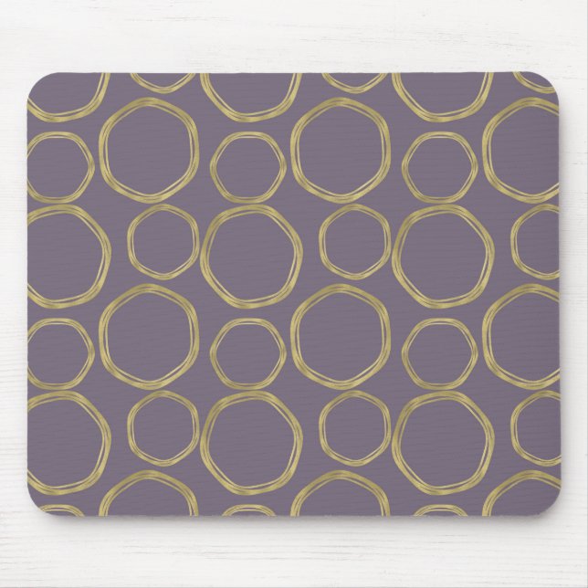 Mousepad Círculos Dourados & Bege Rústico Roxo Moderno Fash (Frente)
