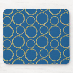Mousepad Círculos Dourados e Azul Brilhante Moderno e Elega