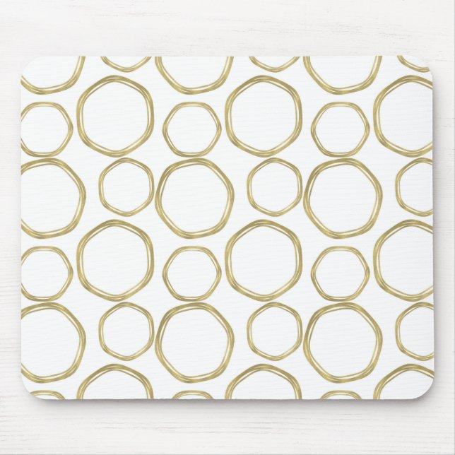 Mousepad Círculos Dourados em Moderno Branco (Frente)