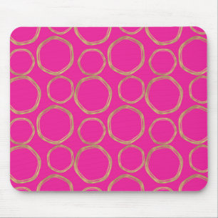 Mousepad Círculos Dourados & Rosa Vibrante Ousado Moderno N