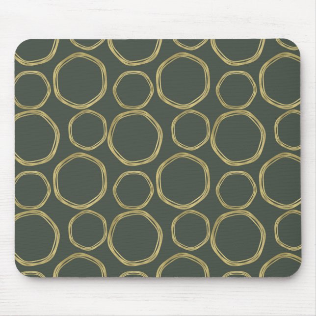 Mousepad Círculos Dourados & Verde Oliva Rústico Moderno Te (Frente)