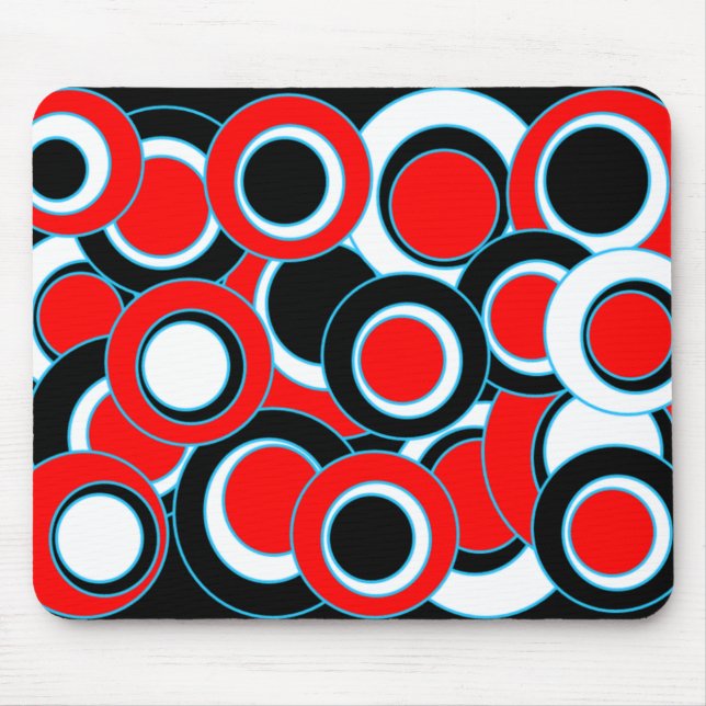 Mousepad Círculos Mod Vermelho Preto e Branco (Frente)